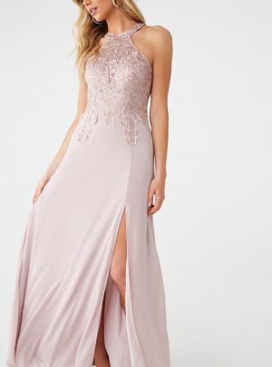 Embroidered Mesh Gown