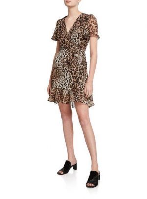 ASTR Elizabeth Leopard-Print Side-Ruched Dress