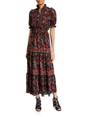 Max Studio Floral Print Smocked Maxi Dress